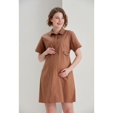 Hamile Koton Pamuklu Düğme Detaylı Gömlek Yaka Elbise
