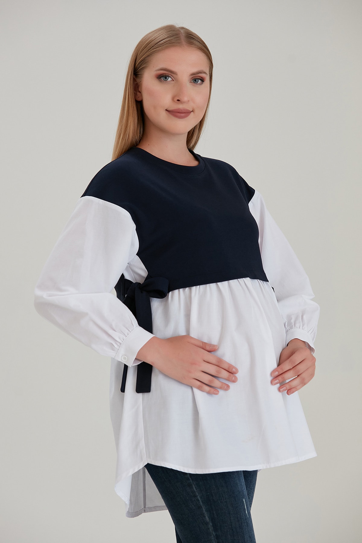 Hamile Düz Rejenere +  Poplin Kombin Tunik